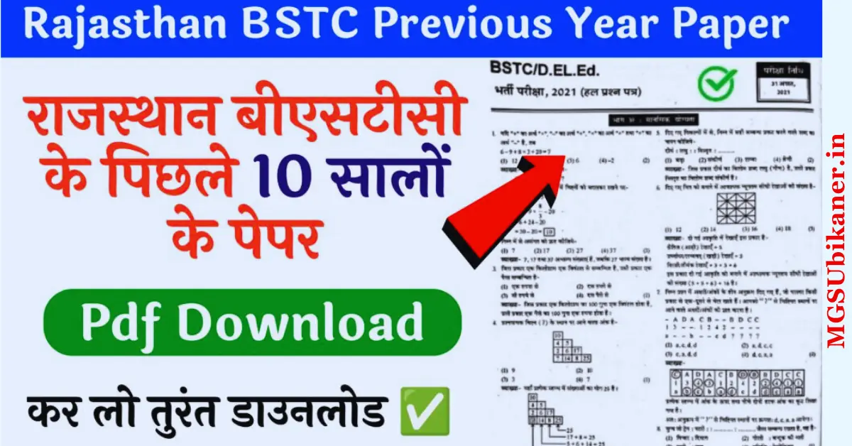 BSTC Previous Year Questions Paper in Hindi