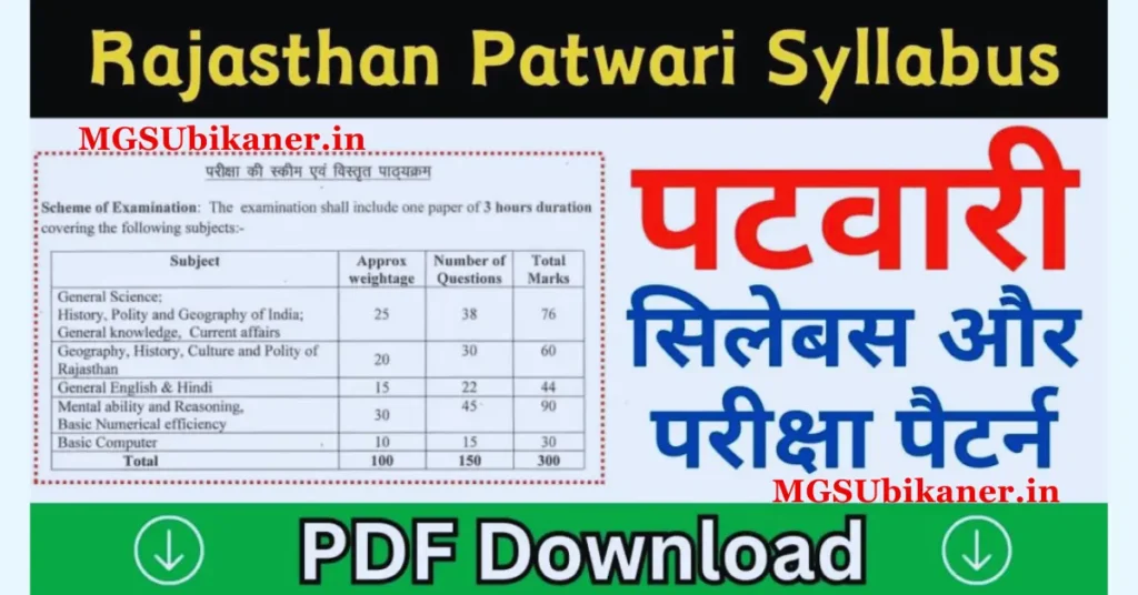 Rajasthan Patwari Syllabus 2024 pdf download